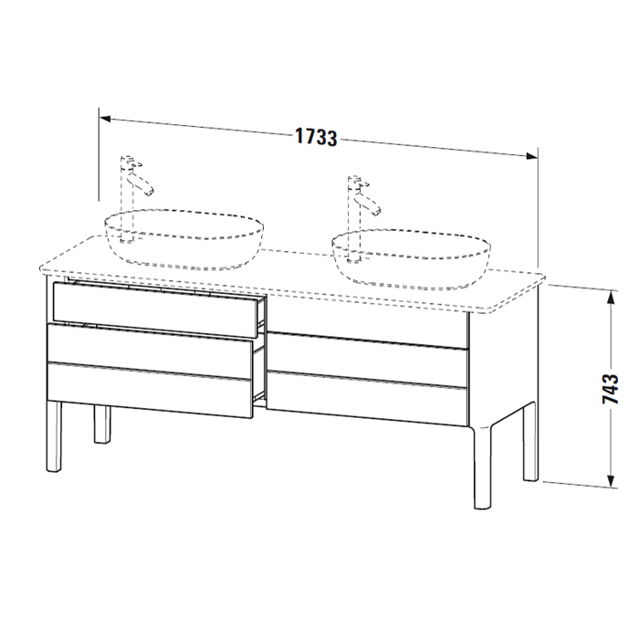 Duravit Luv База напольная 178.8x57х74.3см, с 2 выдв. ящиками, каменной столешницей и раковинами, цвет: белый матовый