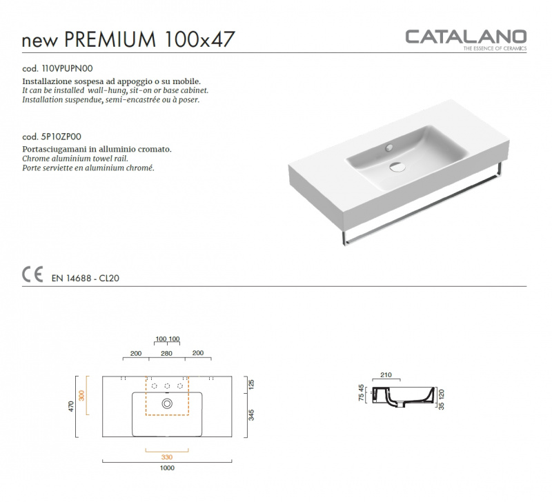Раковина Catalano New Premium 100x47 0221010001 / 110VPUPN00