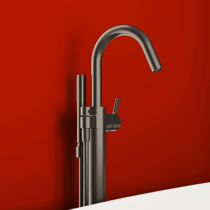 Ideal Standard Joy Смеситель для ванны, напольный, с ручным душем Stick, шланг для душа Idealflex 125см, для монтажа с A6133NU, цвет: PVD Magnetic Grey