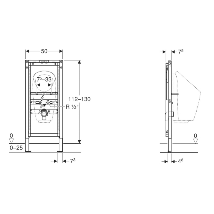 Geberit Duofix Инсталляция для писсуара 112-130см, универсальная, для наружного смывного клапана