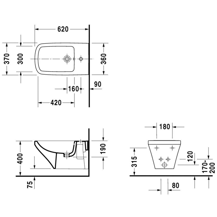 Duravit DuraStyle Биде подвесное 62х37см, 1 отв., с креплением, цвет: белый