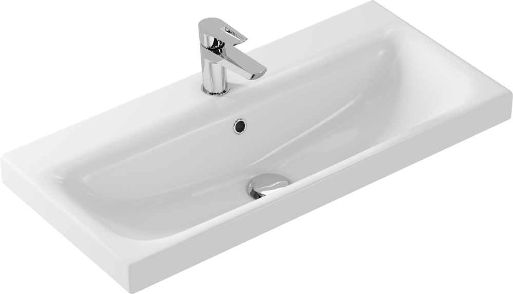 Раковина Aqwella Cersanit Moduo Slim 80, 800х385х170 мм, с отв. под смес., с отв. перел — UM-MOD80SL/1