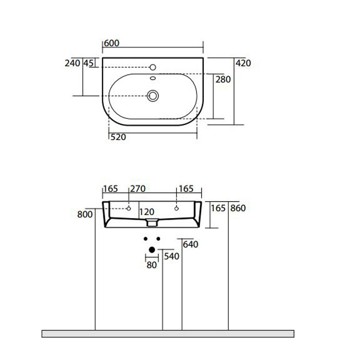 Kerasan Flo Раковина 60х42 см, 1 отв., цвет: белый