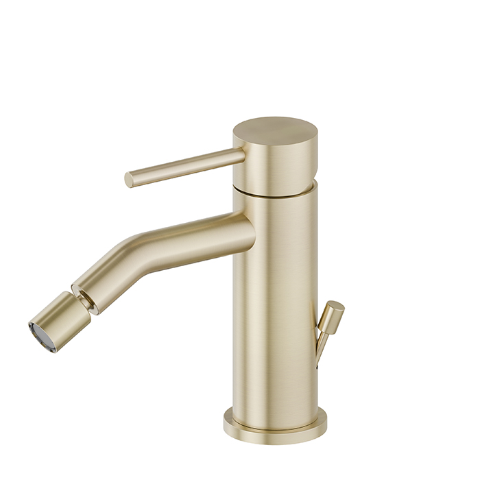 Newform X-STEEL 316 Смеситель для биде на 1 отв., с донным клапаном, излив 13.4см, цвет: PVD Brushed pale gold