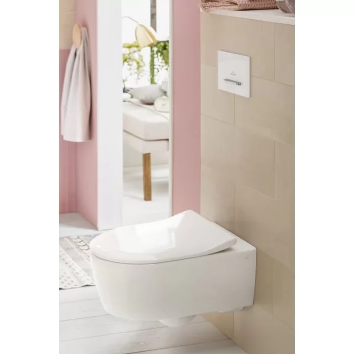 Villeroy&Boch Avento Унитаз 37х53х31см.,подвесной, безободковый, в комплекте сиденье SlimSeat с микролифтом, цвет: альпийский белый