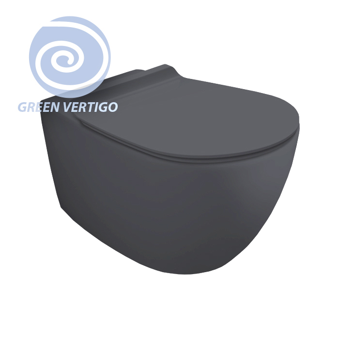 Simas Vignoni Унитаз подвесной 56х36,5см, безободковый, смыв TORNADO (green vertigo), цвет: antracite matt