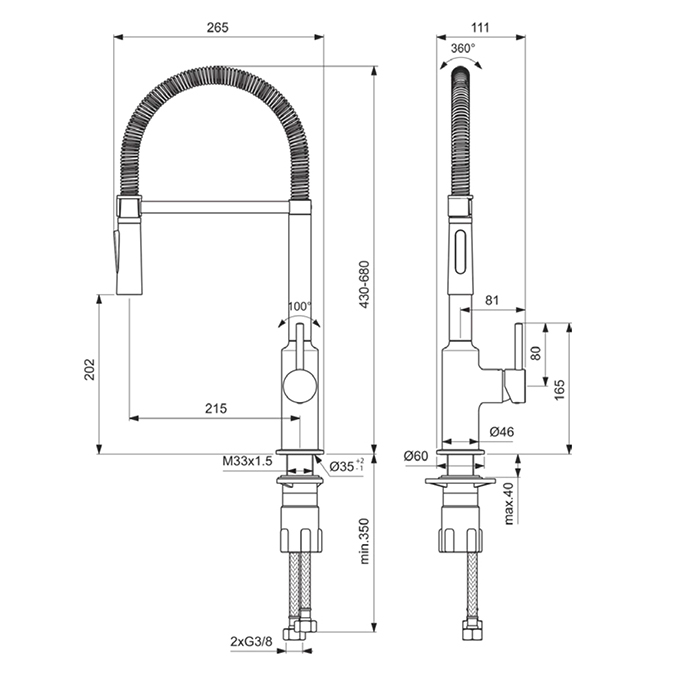 Ideal Standard Gusto Смеситель для кухни, на 1 отв., с высоким трубчатым вытяжным изливом R-типа, цвет: хром