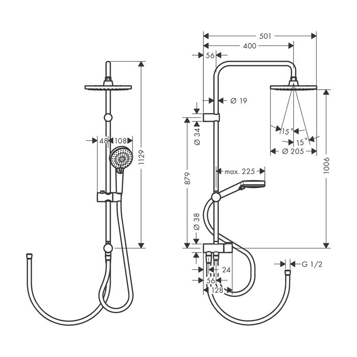 Hansgrohe Vernis Blend Душевая стойка с верхним душем 200 1jet Reno, цвет: хром