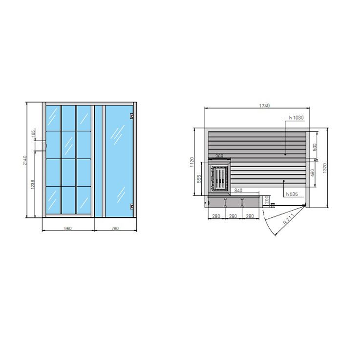 Effegibi Yoku S Shelf Сауна 174x132х214см, угловая DX, цвет: осина термообработанная
