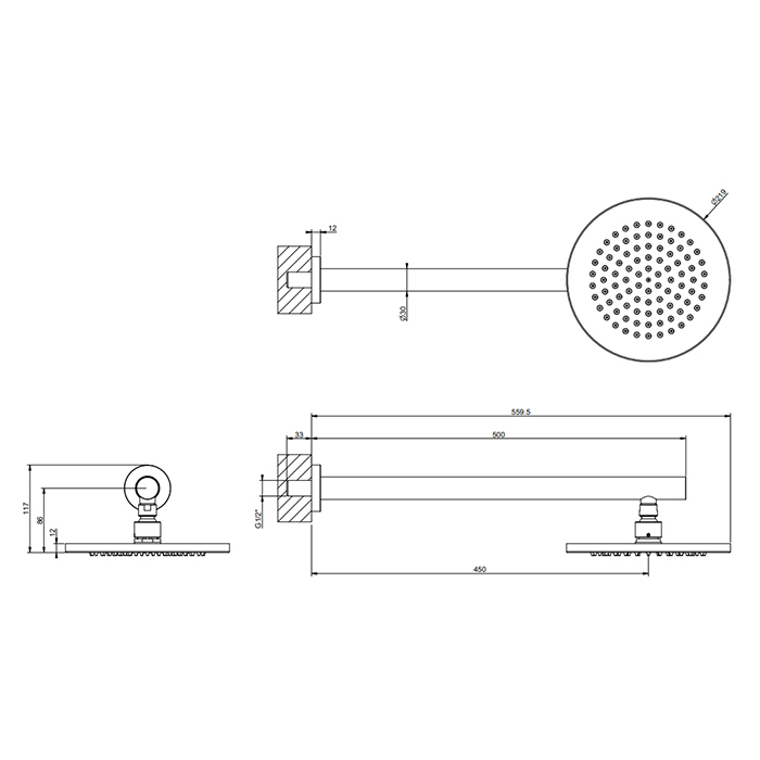 Душевая головка шарнирная для настенного крепления Gessi 316 на 1/2", Ø21.9см, цвет: Steel Brushed
