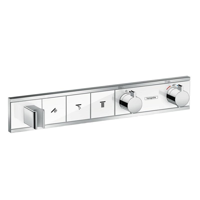 Смеситель для душа Hansgrohe RainSelect, встраиваемый, термостат на 3 переключателя, внешняя часть, цвет: хром/белый