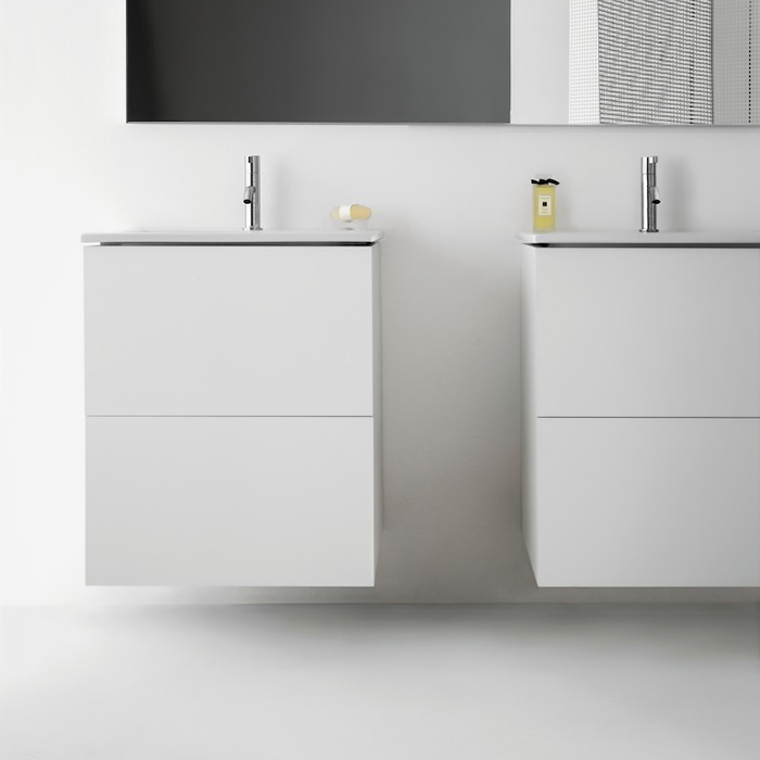 Тумба с керамической раковиной Laufen Kartell 60х50х72.5см, с 2 выдвиж. ящиками с 1 отв. под смеситель, подвесная, цвет: белый матовый