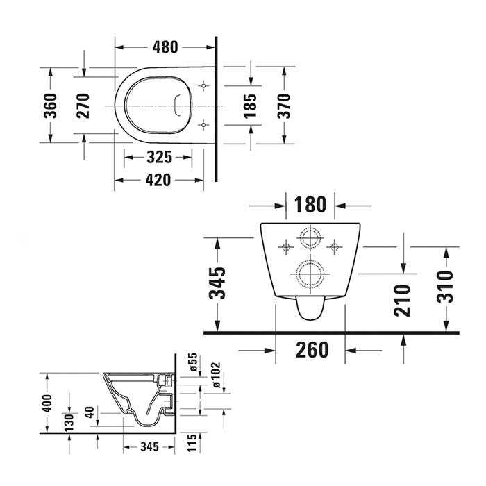 Duravit D-Neo Унитаз 36х48см, подвесной, безободковый, с сиденьем микролифт, цвет: белый