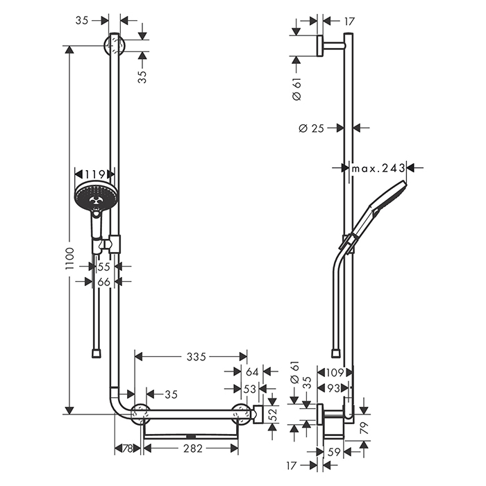 Душевой гарнитур Hansgrohe Raindance Select S 120 EcoSm/U'Comf, настенный, с ручным душем, цвет: хром