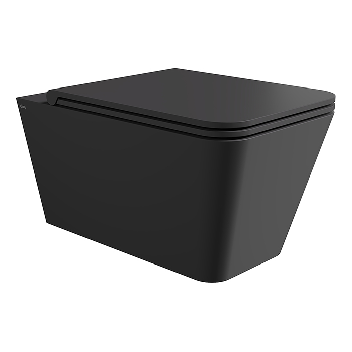 Alice Hide Square Унитаз 55х35см., подвесной, безободковый, с сиденьем и крышкой с микролифтом, с набором для крепления, цвет: чёрный матовый