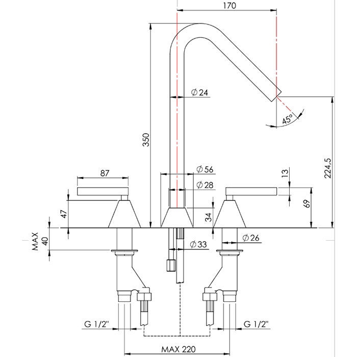Смеситель для раковины Nicolazzi Flag, на 3 отв, h: 17см, цвет: хром