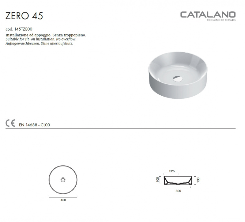 Раковина Catalano New Zero 45x45 0123450001 / 145TZE00