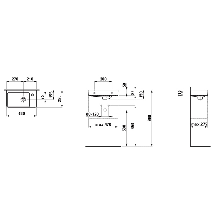 Laufen Pro S Раковина подвесная, 48x28x8.5см, c 1 отв., покрытие LCC, цвет: белый