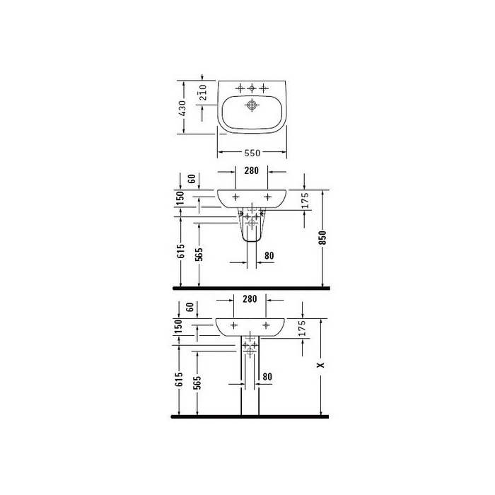 Duravit D-Code Раковина 55x43см., подвесная, 1 отв., с переливом, цвет: белый