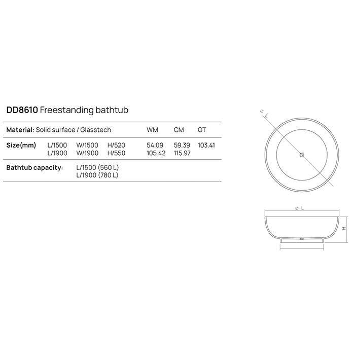 Dea Design Round Ванна 150х150х52см., отдельностоящая, Glasstech, прозрачная смола, цвет: Smoky Black R4