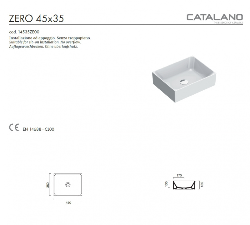 Раковина Catalano Verso 45x35 0222450001 / 14535ZE00
