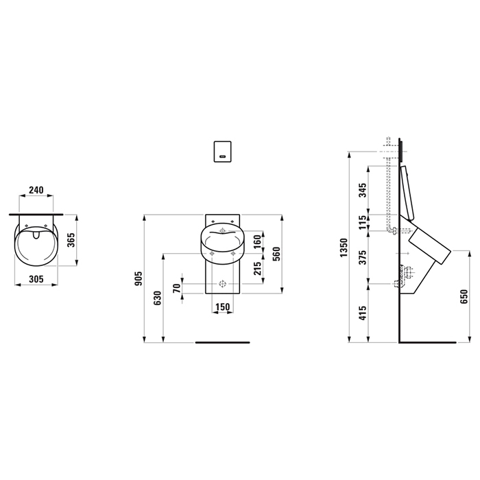 Laufen VAL Писсуар 30.5x36.5x56см, Rimless, внутренний подвод воды, цвет: белый