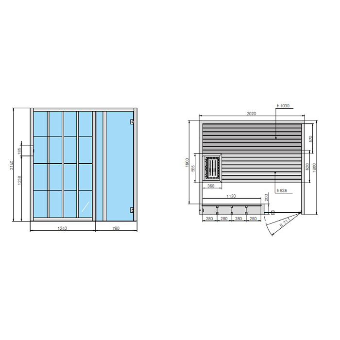 Effegibi Yoku S Shelf Сауна 202x180х214см, угловая DX, цвет: термообработанная древесина