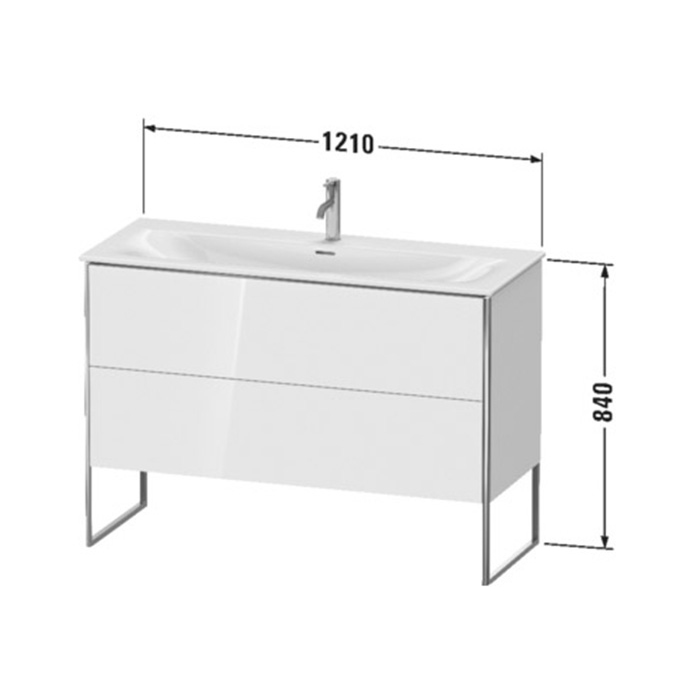 Duravit XSquare Тумба с раковиной 121х59.2x47.8см, напольная, 2 яшика, встроенные ножки с регулировкой по высоте, цвет: Nordic White SaM