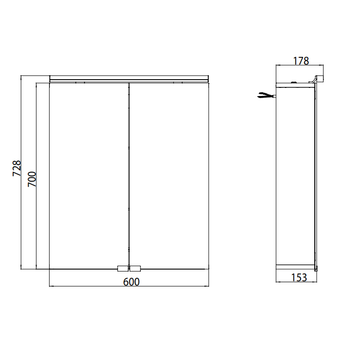 EMCO Pure Зеркальный шкаф 60x70см, LED-подсветка, 2 двери, 2 полки, розетка, без нижней подсветки