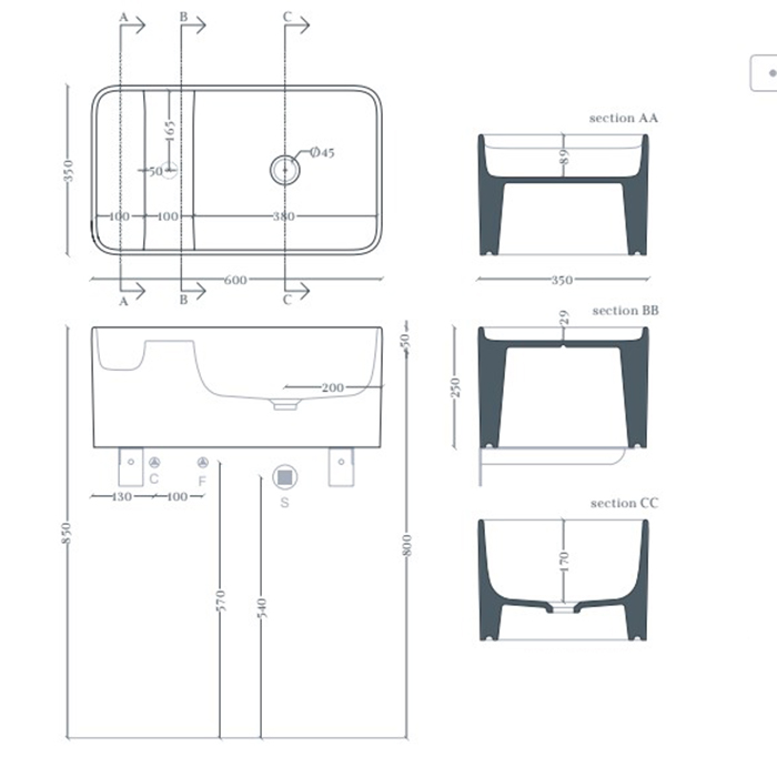 Artceram Brooklyn Раковина накладная 60х35х25см, без отв., покрытие saniglaze, цвет: белый