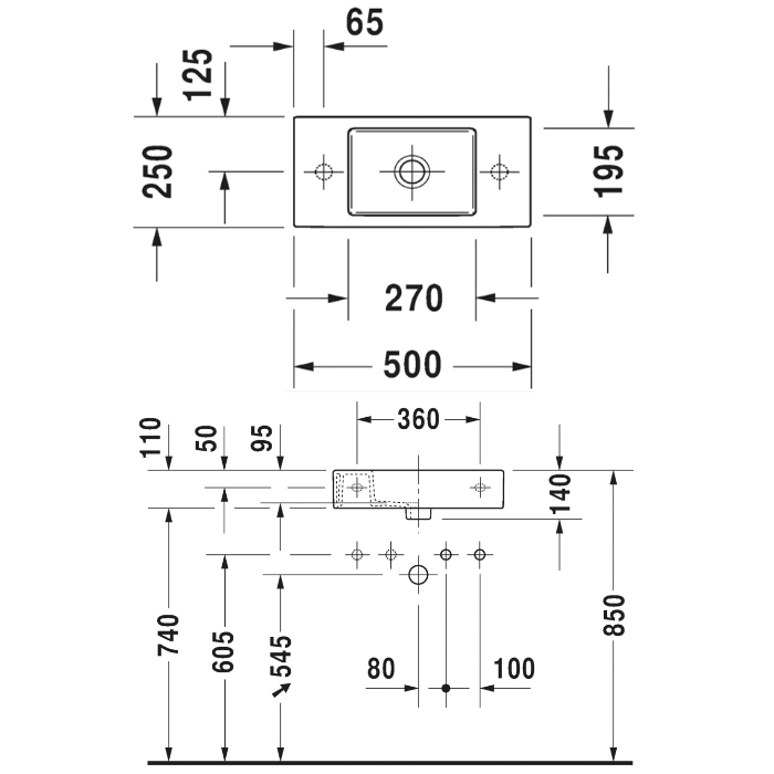 Duravit Vero Air Раковина 50х25см, накладная, 1 отв., левая, цвет: белый