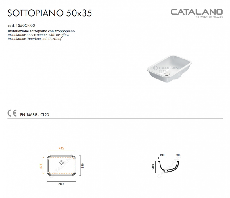 Раковина под столешницу Catalano Canova Royal 50x35 0727500001 / 1S50CN00