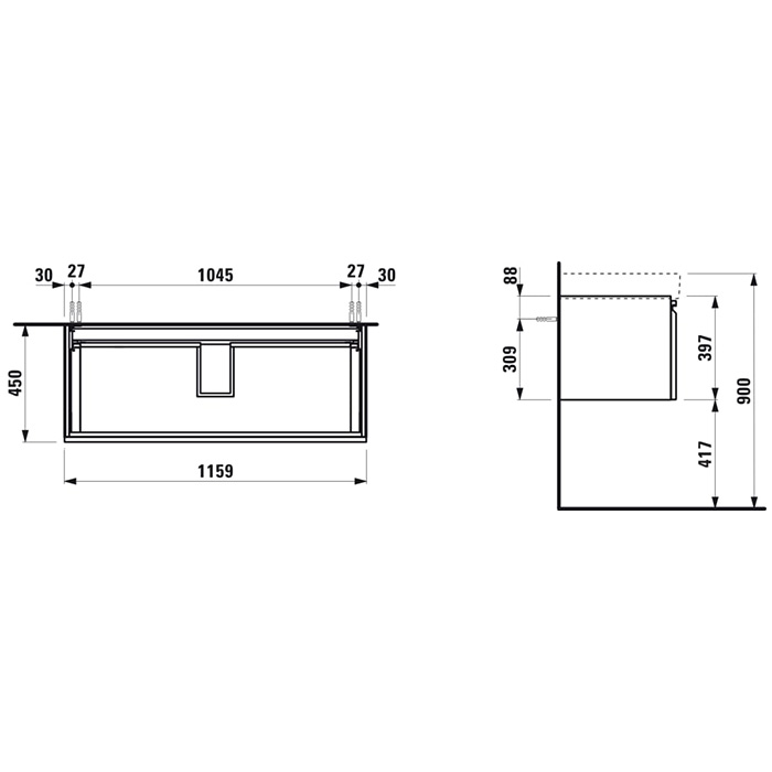 Laufen Pro S Тумба с раковиной 116x45x39.5см, подвесная, 1 внутренний ящик, цвет: белый матовый