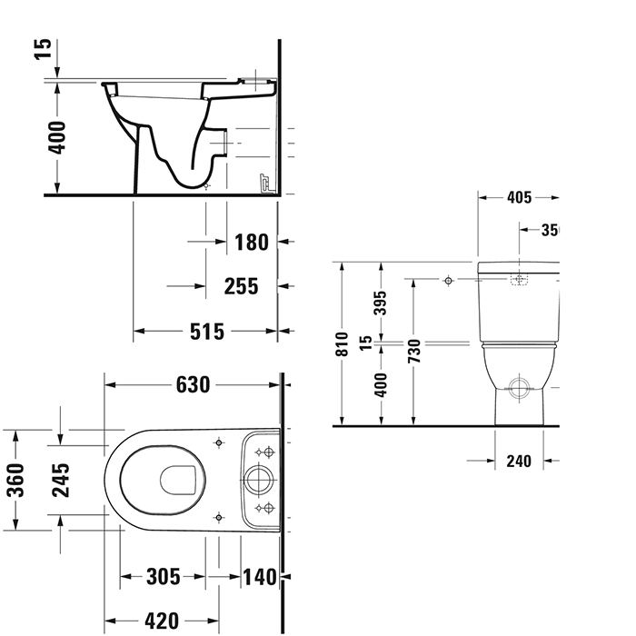 Duravit Darling Унитаз моноблок 37х63 см, с вертикальным смывом, включая крепеж, цвет: белый