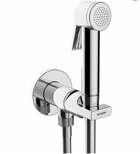 Гигиенич комплект Bossini Paloma Flat c монокомандным смесителем: лейка, держатель, шланг армированный нейлон 125 см, цвет: хром