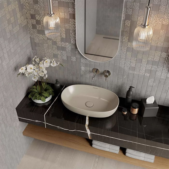 Kerama Marazzi Plaza Раковина накладная, 60х37см., с 1 отв., цвет: песочная матовая