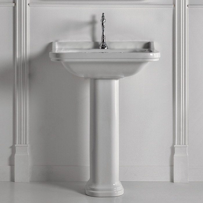 Раковина Kerasan Waldorf 80х55 см, 1 отв., с пьедесталом, керамическая, цвет: белый/хром