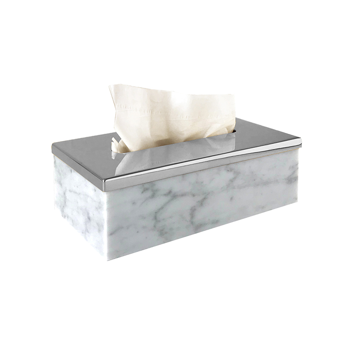 Контейнер 3SC Elegance для салфеток 23х12,5хh7см, цвет: мрамор bianco carrara/хром