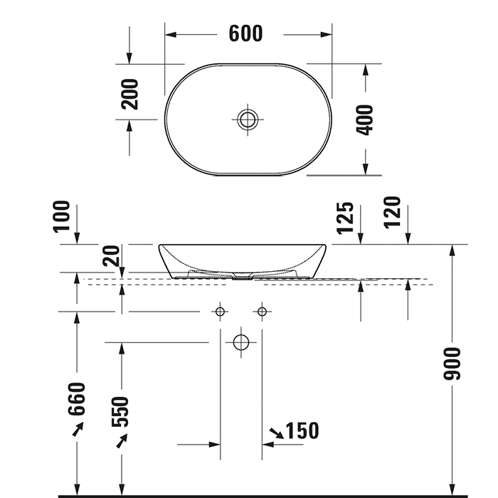 Duravit D-Neo Раковина накладная 60х40см, без перелива, без отв., цвет: черный матовый