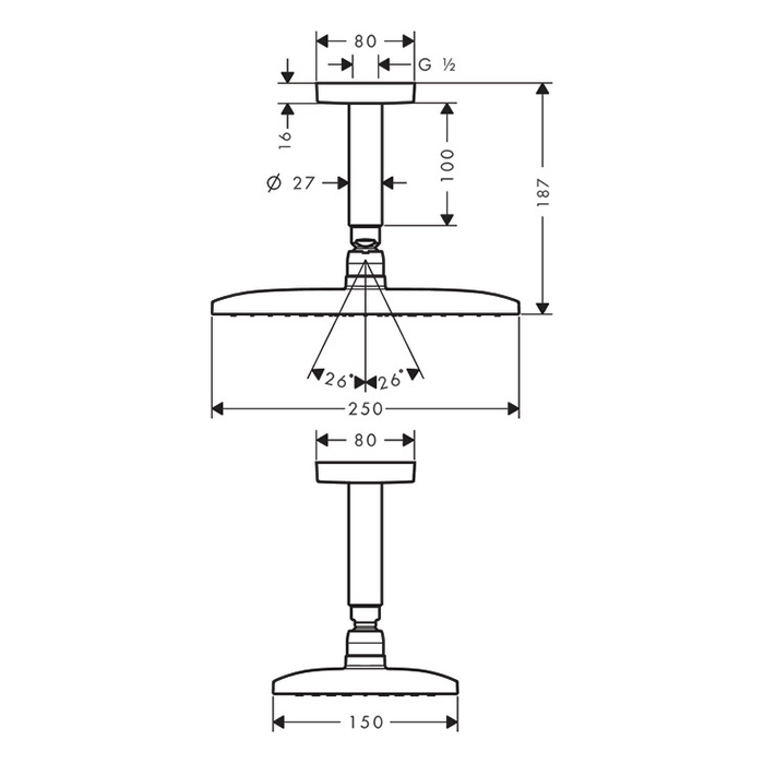 Верхний душ Hansgrohe Raindance E 25х15см, потолочный, цвет: хром