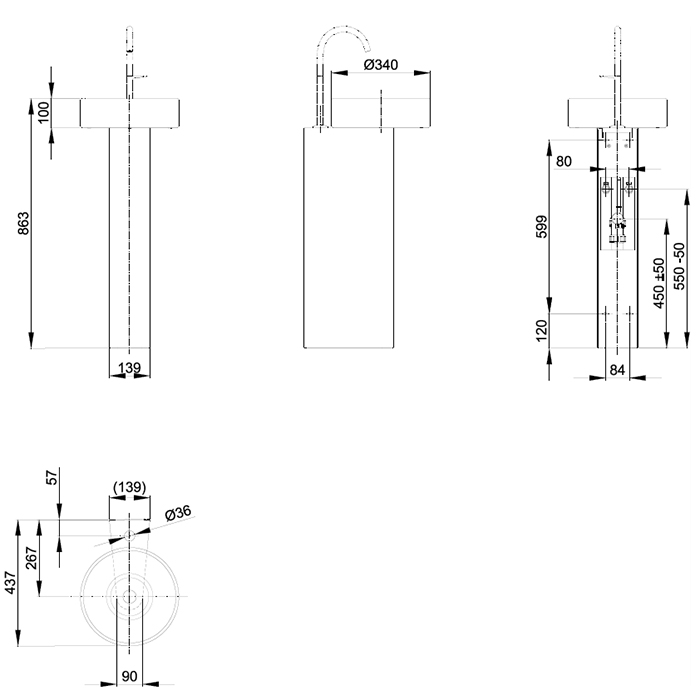 BETTE Suno Pedestal Раковина напольная 34x84cм, с 1 отв., цвет: белый