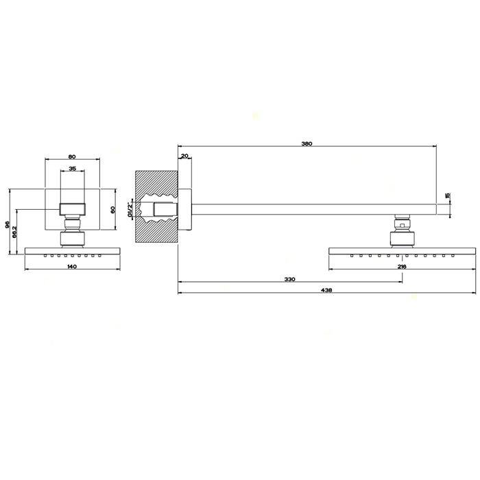 Верхний душ для настенного крепления Gessi Rettangolo 216x140мм, цвет: хром