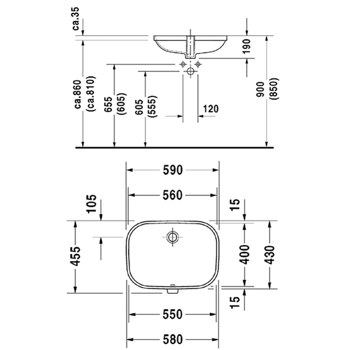Duravit D-Code Раковина встраиваемая снизу 56х40см., без отв., цвет: белый