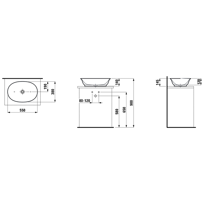 Раковина-чаша Laufen New Classic 55х38х14.5 см, без отв., цвет: белый матовый