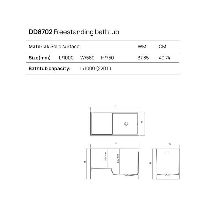 Dea Design Single Ванна 100х58х75см, отдельностоящая, Solid Surface, цвет: Black №16