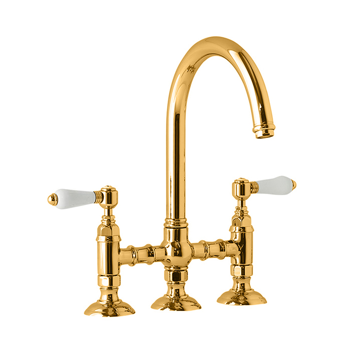 Смеситель для кухни Nicolazzi El Capitan, на 4 отв., с вытяжным ручным душем, цвет: Gold