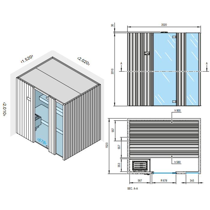 Effegibi Auki 45 Сауна 202x152x201см, пристенная, цвет: ель