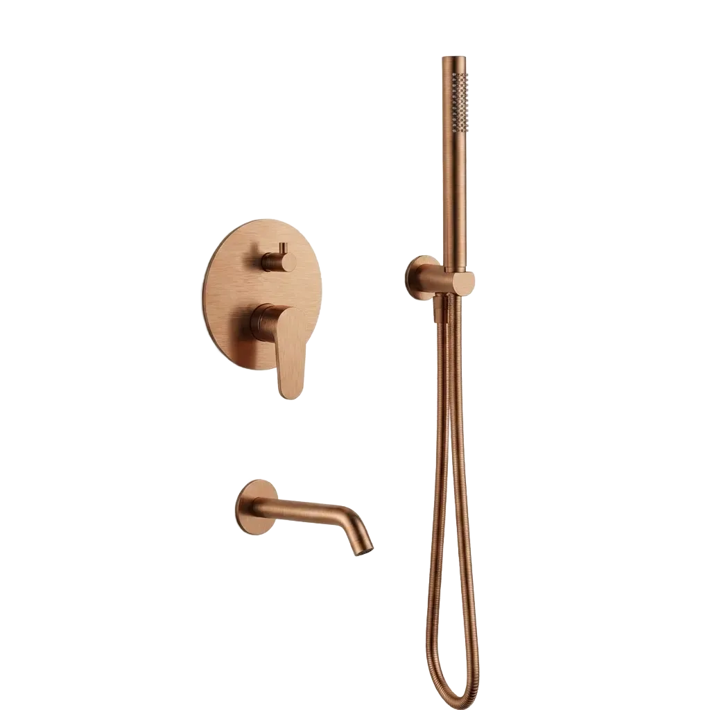 Душевой комплект AQUAme Novara, с изливом и смесителем, медь шлифованная — AQM8418BC