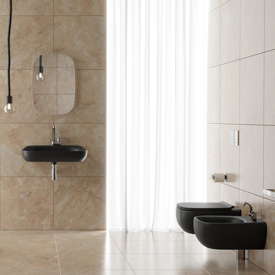 Биде Flaminia Fluo, подвесное, 545 × 400 мм, с 1 отверстием для смесителя, цвет: белый