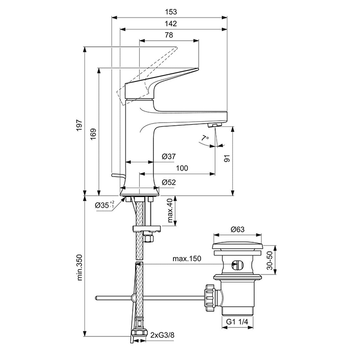 Ideal Standard La Dolce Vita Смеситель для раковины, на 1 отв., с донным клапаном, цвет: PVD Magnetic Grey